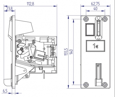 Coinvalidator mechanical with frontplate LF6 1.00 Euro