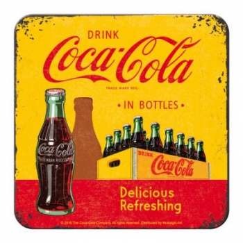 Metal coaster - Coca Cola with yellow wood box