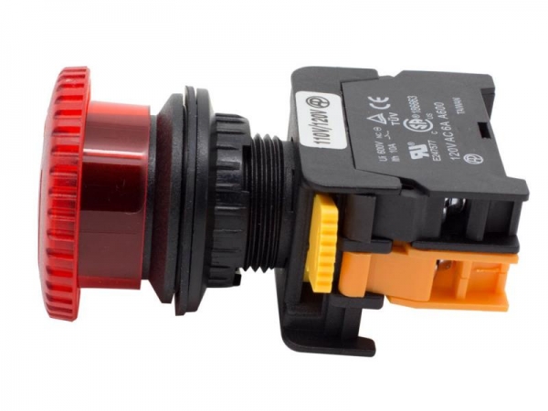 ATI MBL22 roter 22-mm-Not-Aus-Drucktaster mit 12-V-DC-LED-Beleuchtung und Pilzkopf