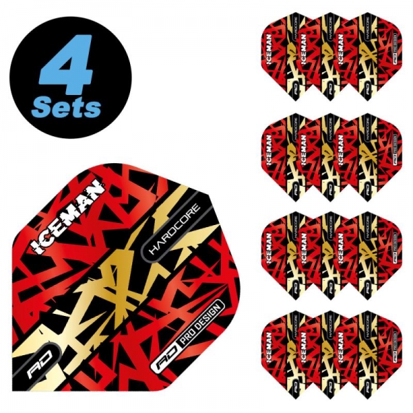 4 Flight Sets (12 pcs) Gerwyn Price Red & Gold Hardcore Premium Standard