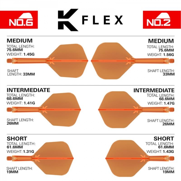 K-FLEX (3 pcs) Flight & Shaft (No 2) neon orange