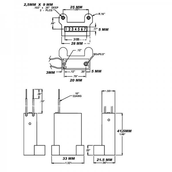 Electromechanical meter 7 digit 24 VDC with diode