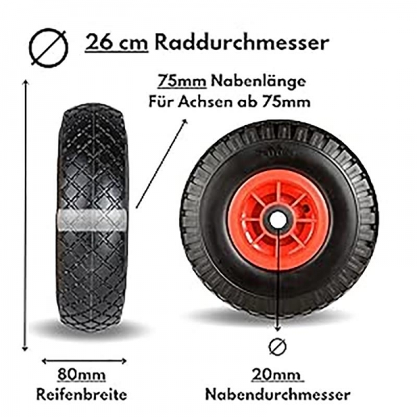 Rad Bollerwagen Reifen &  Radbefestigung Sackkarre Ersatzrad Vollgummi pannensicher